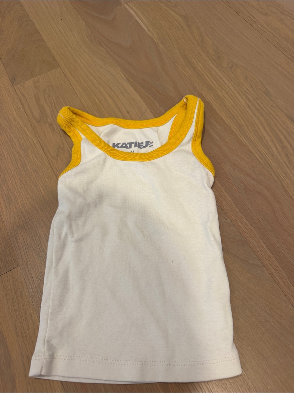 Katie J NYC White Tank Top with Yellow Trim - Kids